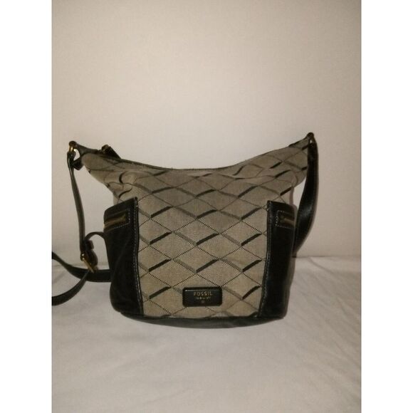 Fossil Handbags - Fossil‎  Black/Grey Fabric/Leather Hobo Shoulder Bag Issue No 1954